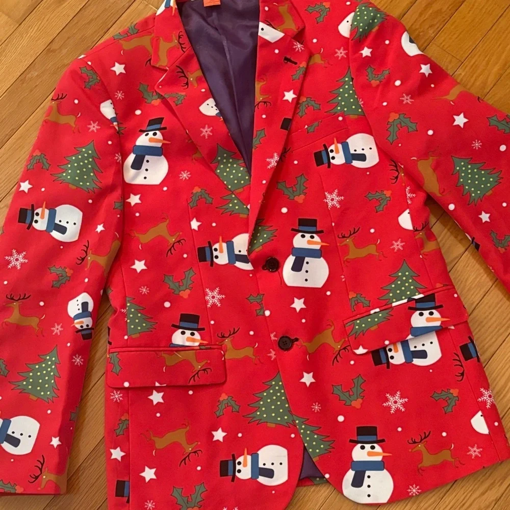 OppoSuits Red Holiday Blazer with Snowmen and Reindeer